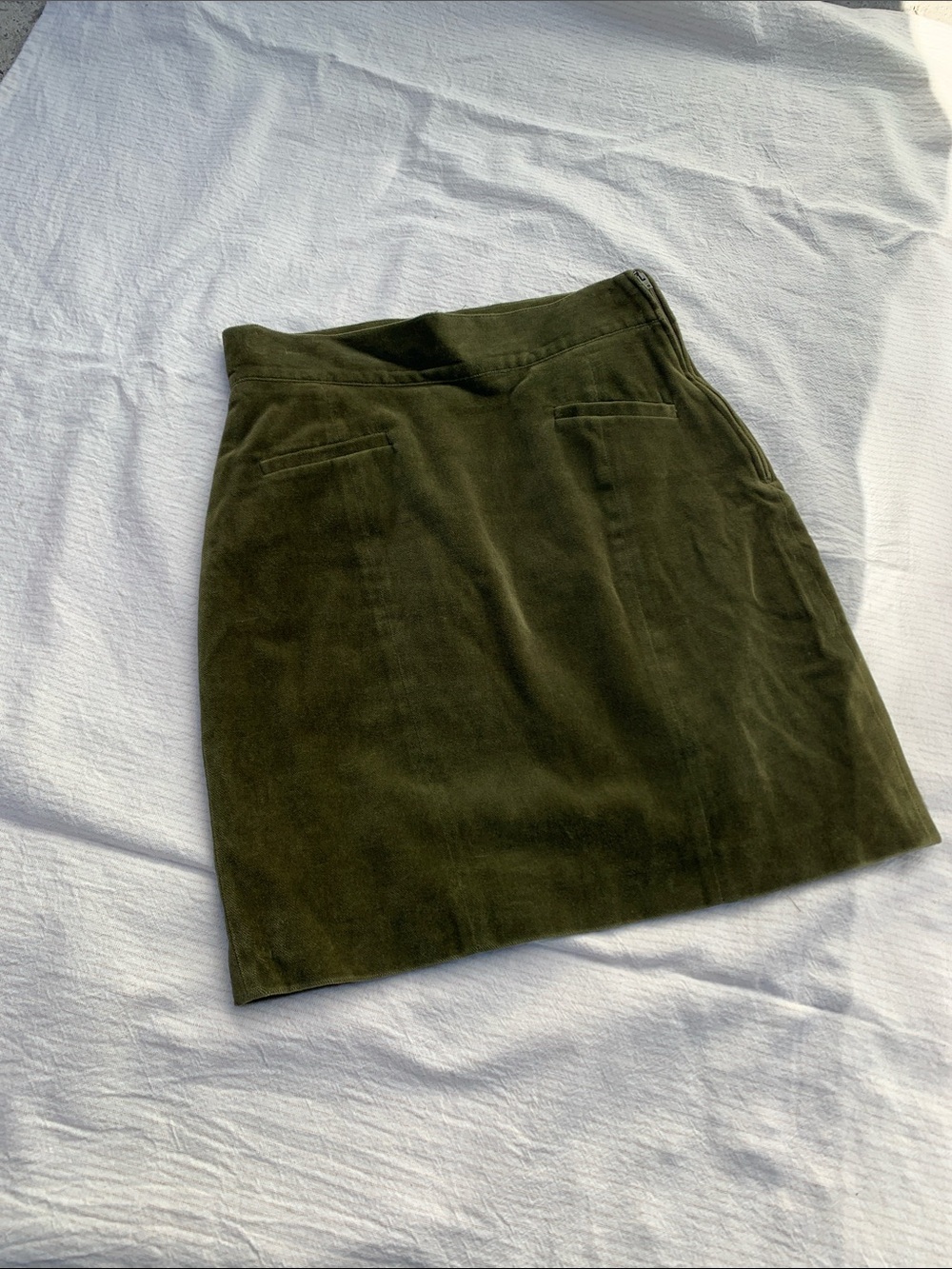Vintage Benetton Made in Italy Green Cotton Velvet Mini Skirt XS 42